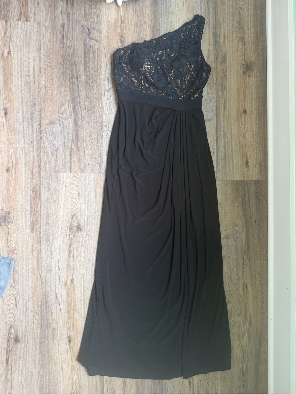 Adrianna Papell One-Shoulder Black Lace Gown